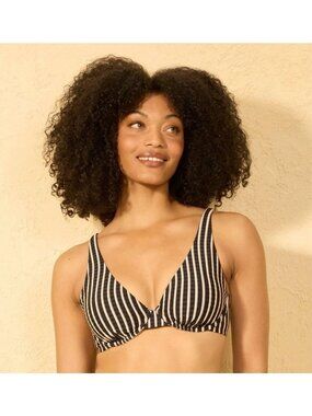 Shade & Shore 34DD Striped Ribbed Demi Underwire Bikini Top